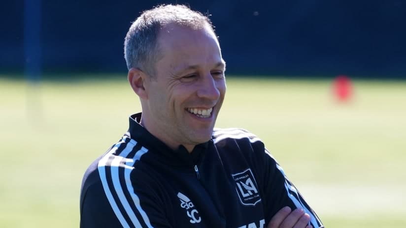 Steve Cherundolo on an outdoor pitch in LAFC coaching kit.